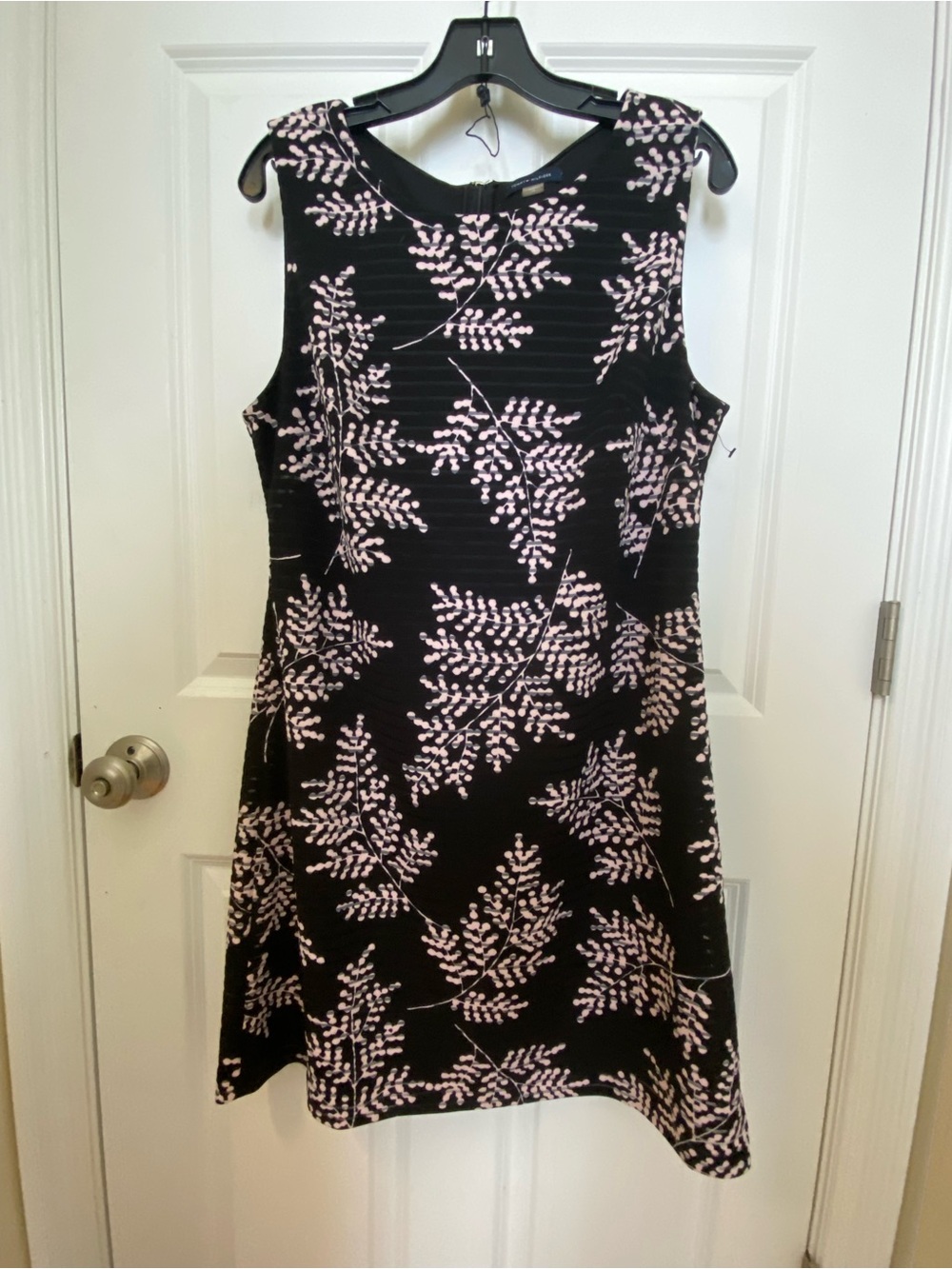 Tommy Hilfiger Black Sleeveless Dress with Pink Leaf burnout Print